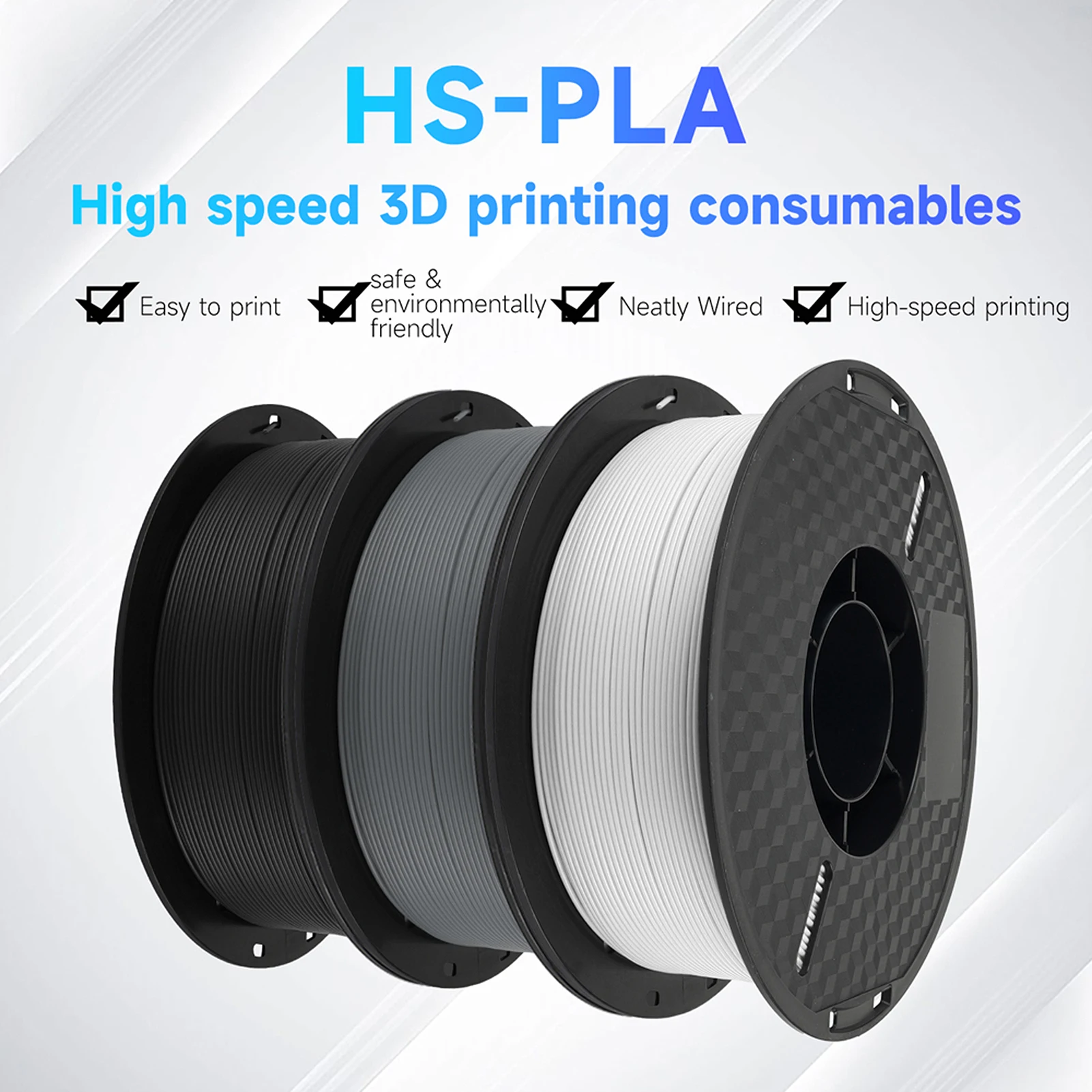KINGROON 3D 프린터 HS-PLA 필라멘트, 고유동성 3D 인쇄 재료, 분해 가능한 친환경 스풀 치수, 1kg, 1.75mm