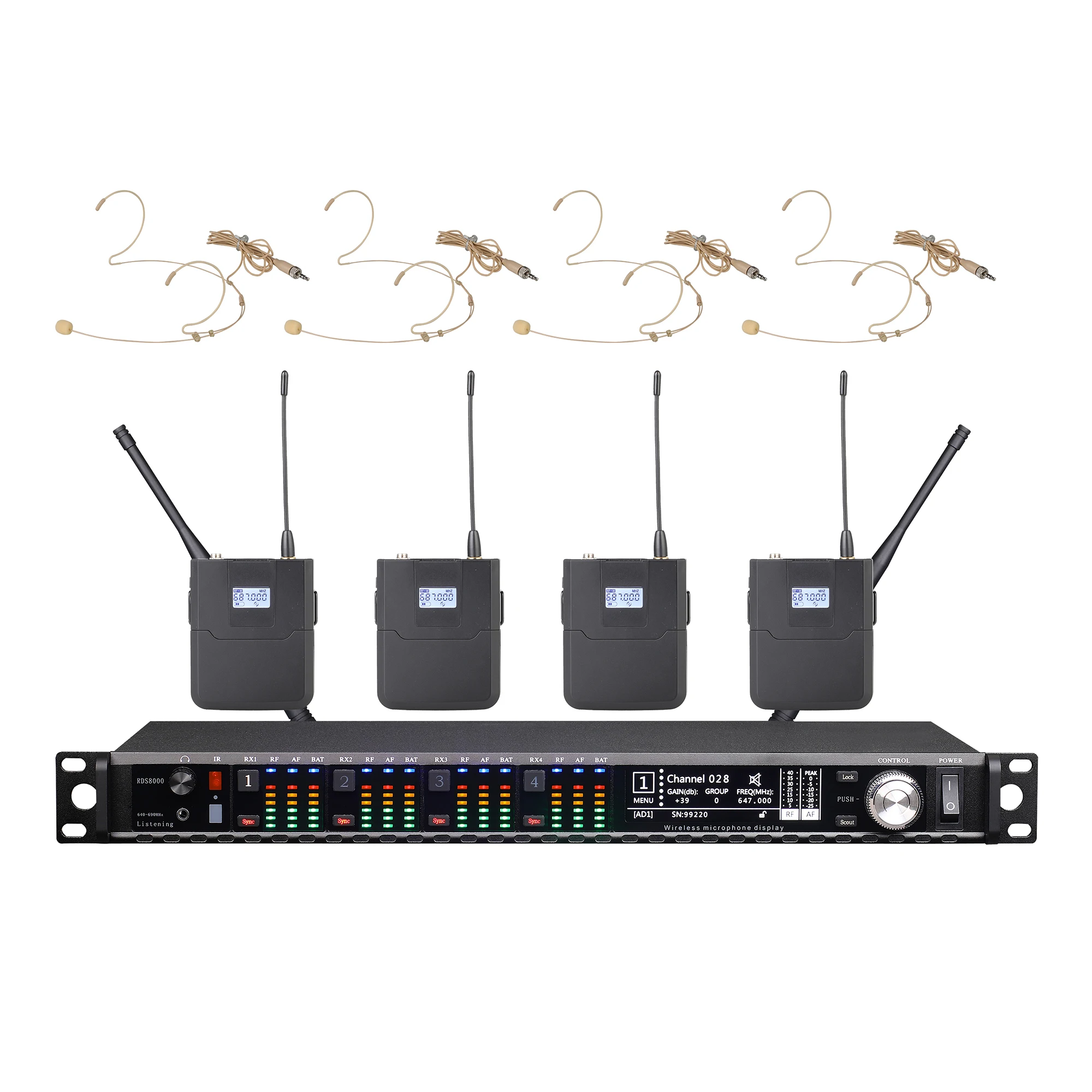 Leicozic 무선 마이크, 4 채널, 50mW, Axient 디지털 KSM9 캡슐 헤드셋, 라발리에 마이크, 무대 공연 마이크