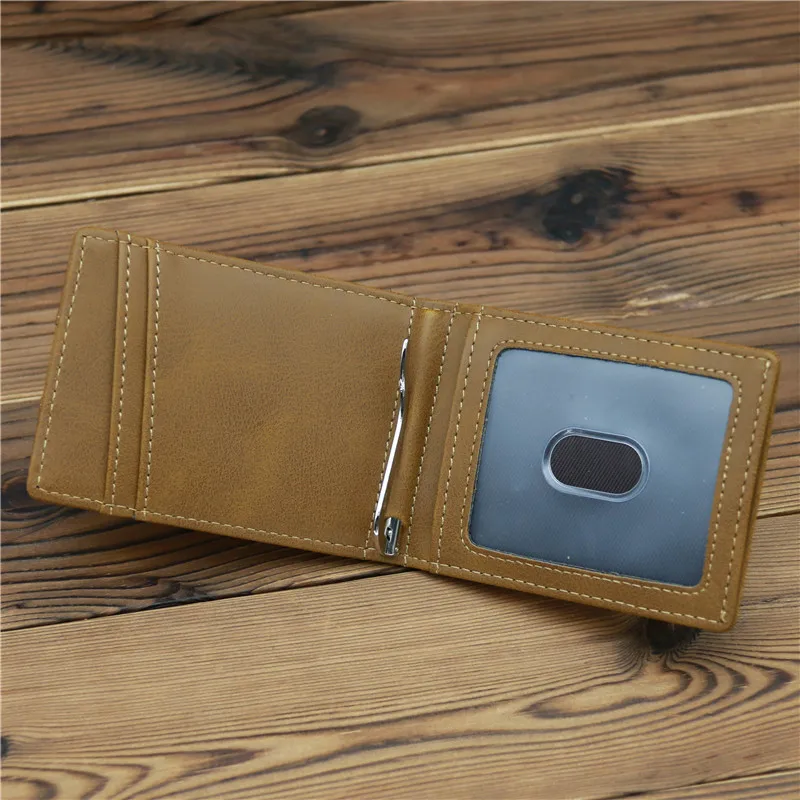 RFID Dollar Money Clip Casual Small Wallet for Men PU Leather Male Slim Wallets Short Mini Wallet with Card Holder Pocket Purses