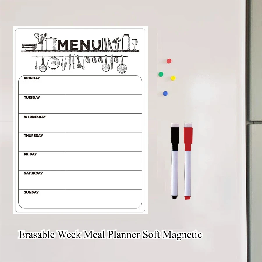 Erasable Week Meal Planner Soft Magnetic Fridge Sticker Whiteboard Message Board Memo Refrigerator Magnet