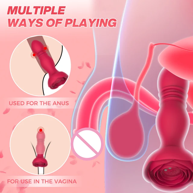 HESEKS Rose Anal Plug Remote Control 10 Thrusting Vibrators Bullet Vibrator Anal Butt Anus Sex Toy