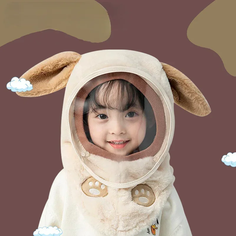 Windproof Children's Hats Autumn Winter Windproof Hats+masks for Kids Ear Protectors Girls Boys Cap Thickened Warm Baby Scarves