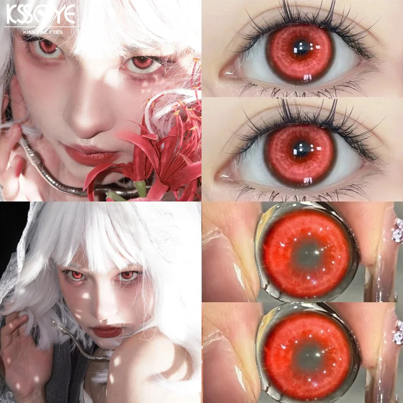 KSSEYE 2PCS Halloween Graduated Hot Sale Contact Lenses Red Contact Lenses Degree Grade 0.00 to -8.00 Anime Pupil Cosplay