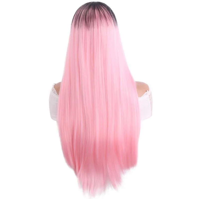 여성 가발 긴 가발 Bla&Pink 합성 머리 가발 여성용 스트레이트 가발+가발 캡