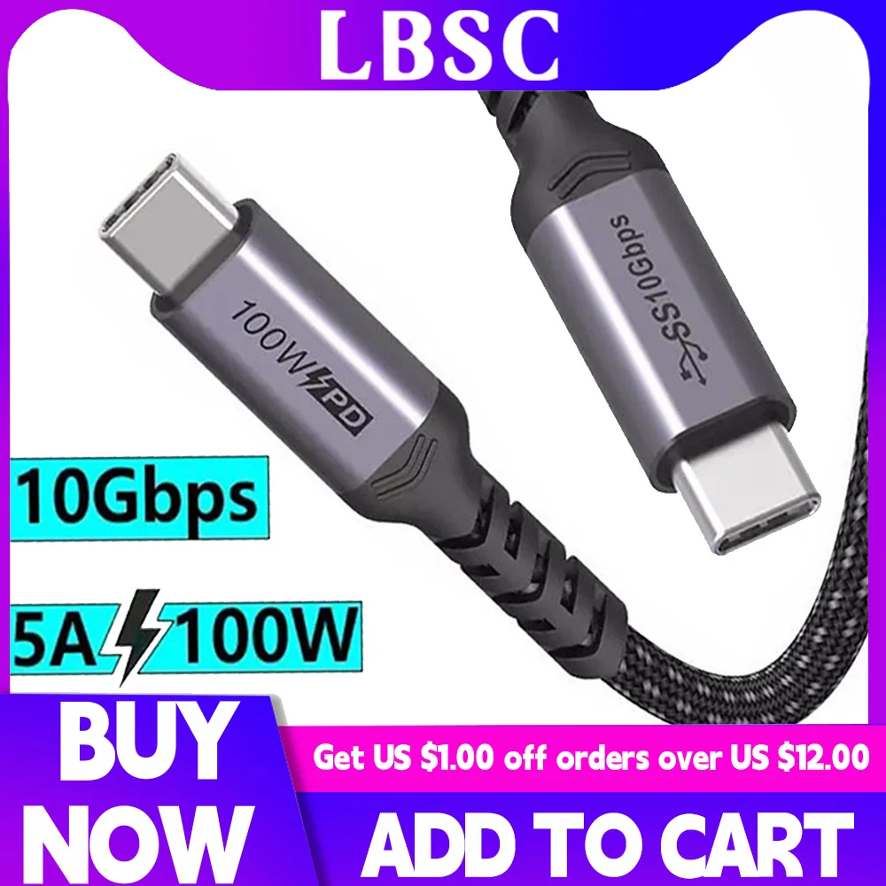 Usb3.1 Gen 2 Cable 100W 5A Pd Video Cable Type C 4K 60Hz Display Monitor Cable Per Macbook Pro Xiaomi Samsung S21 Note20 Cord