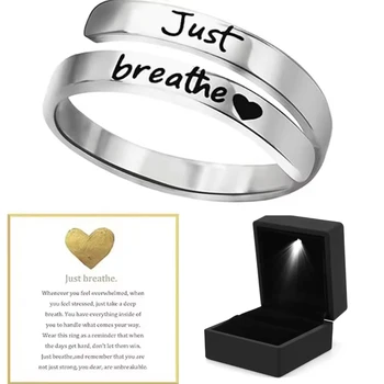 Anello in acciaio inossidabile Anello Just Breathe per donna uomo, anelli di guarigione avvolgenti a spirale, regali ispiratori con scatola per biglietti da visita