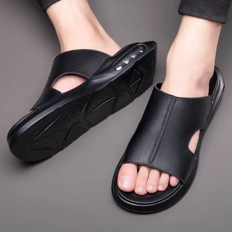Brand Leather Men's Slippers Casual Flip Flops Men Outdoor Non-slip Platform Beach Fashion Sandals Erkek Ayakkabı