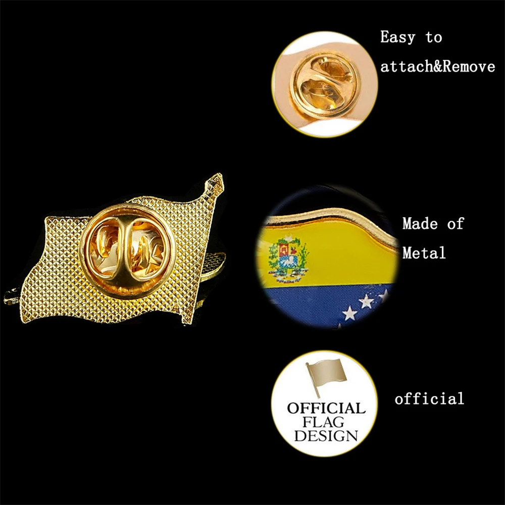 Venezuela Fashion Flag Pin Brooch Waving National Flag Style Badge Brooch W/ Butterfly Clip Safety Pins Metal Brooch