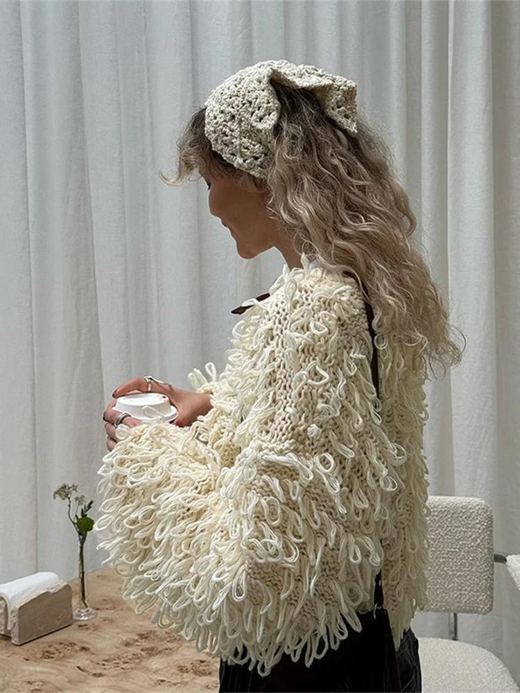 Nibber Thread Knitted Sweater Women Chic 2025 Winter Fashion o-Neck Single-Breasted Casual Warm Elegant Simple Street Outerwear