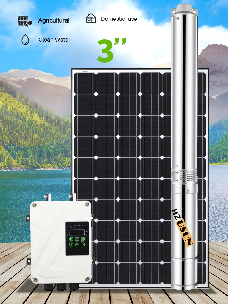 Usun 0.5Hp Kit Bomba Riego Solar Bomba Sumergible Energia Solare 24V 370W De Poaco Profundo Bomba De Agua Pannello Solare Con Sistema