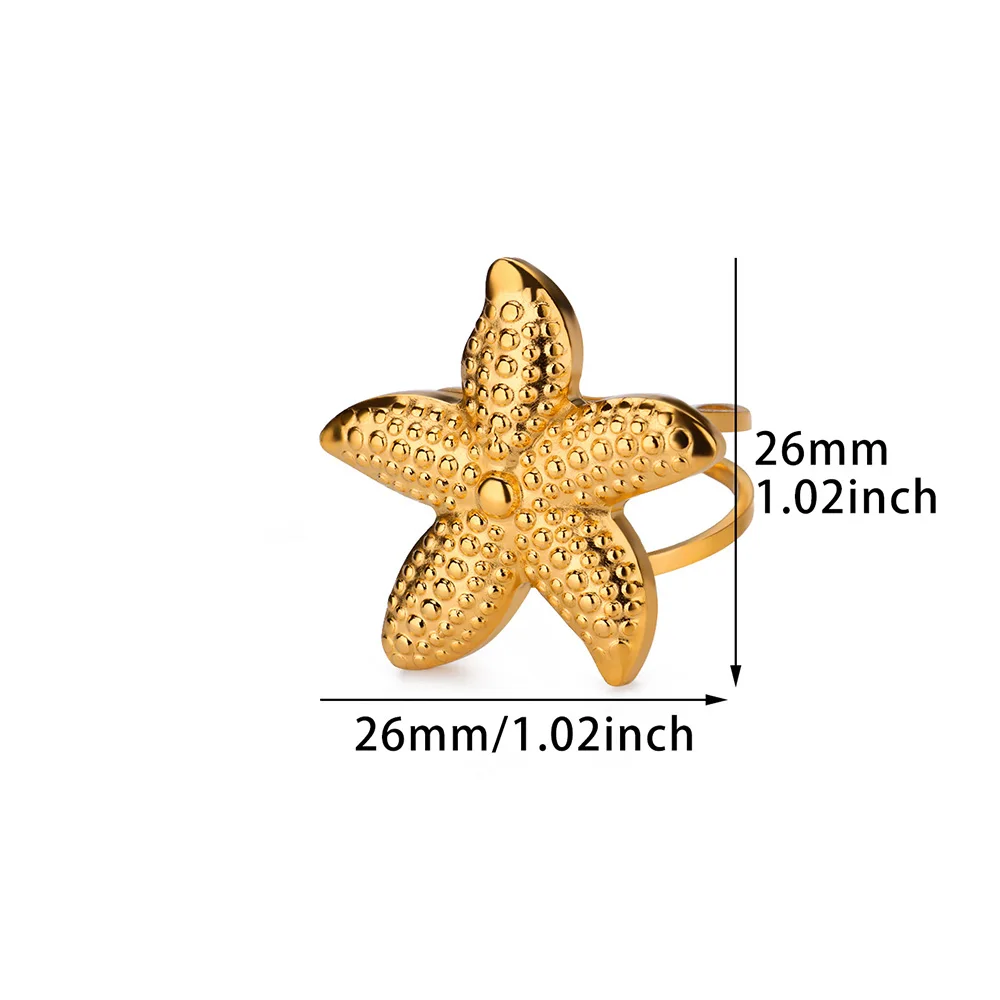 Anelli stella marina con conchiglia vintage per donna Anello di apertura oceano con conchiglia in acciaio inossidabile color oro Regalo di gioielli estivi per matrimoni  36