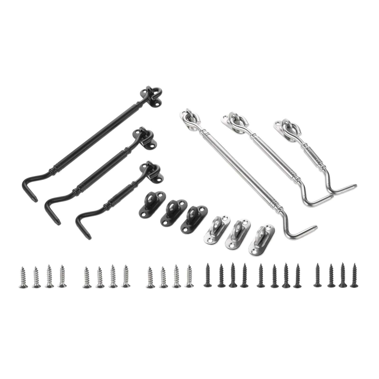 1pc Window Catch Hook w/screw Stainless Steel 4/6/8 Inch Cabin Door Lock Sliding Buckle Black/Silver 110-205mm Jewelry Box Latch