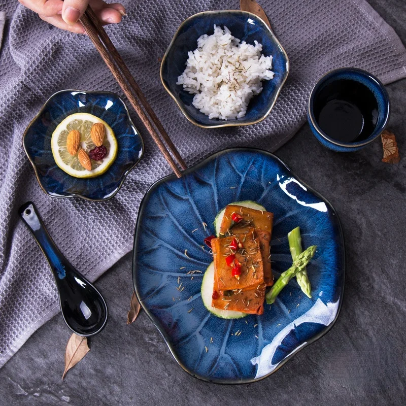 

Japanese Ceramic Kiln Lotus One Person Tableware, Rice Bowl, Plate, Matching Plate, Commercial Tableware