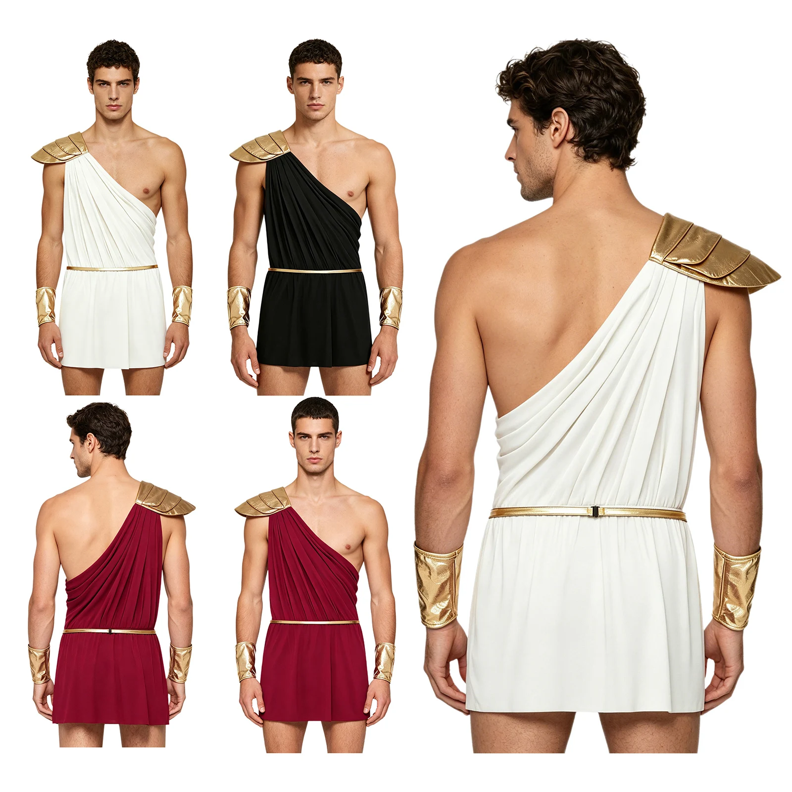 Détail du drapé et de l’épaulette dorée du costume blanc