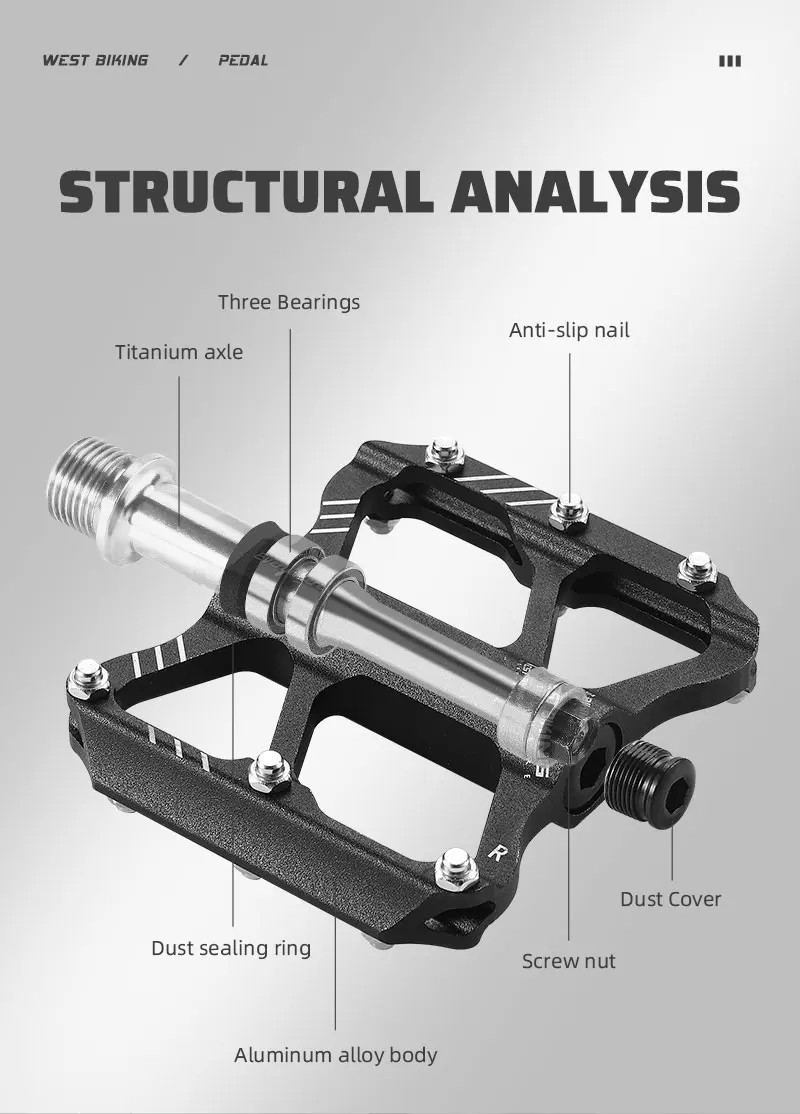 WEST BIKING Lightweight Bicycle Pedals Road Bike Flat Pedals 3 Bearings Titanium/CR-MO Shaft Ultralight Non-Slip Racing Pedals