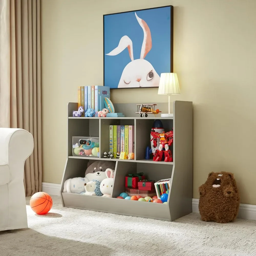 Toy Storage Organizer with Bookshelf, 5-Cubby Children's Toy Shelf, Storage Cabinet, Suitable for Children's Room, Playroom