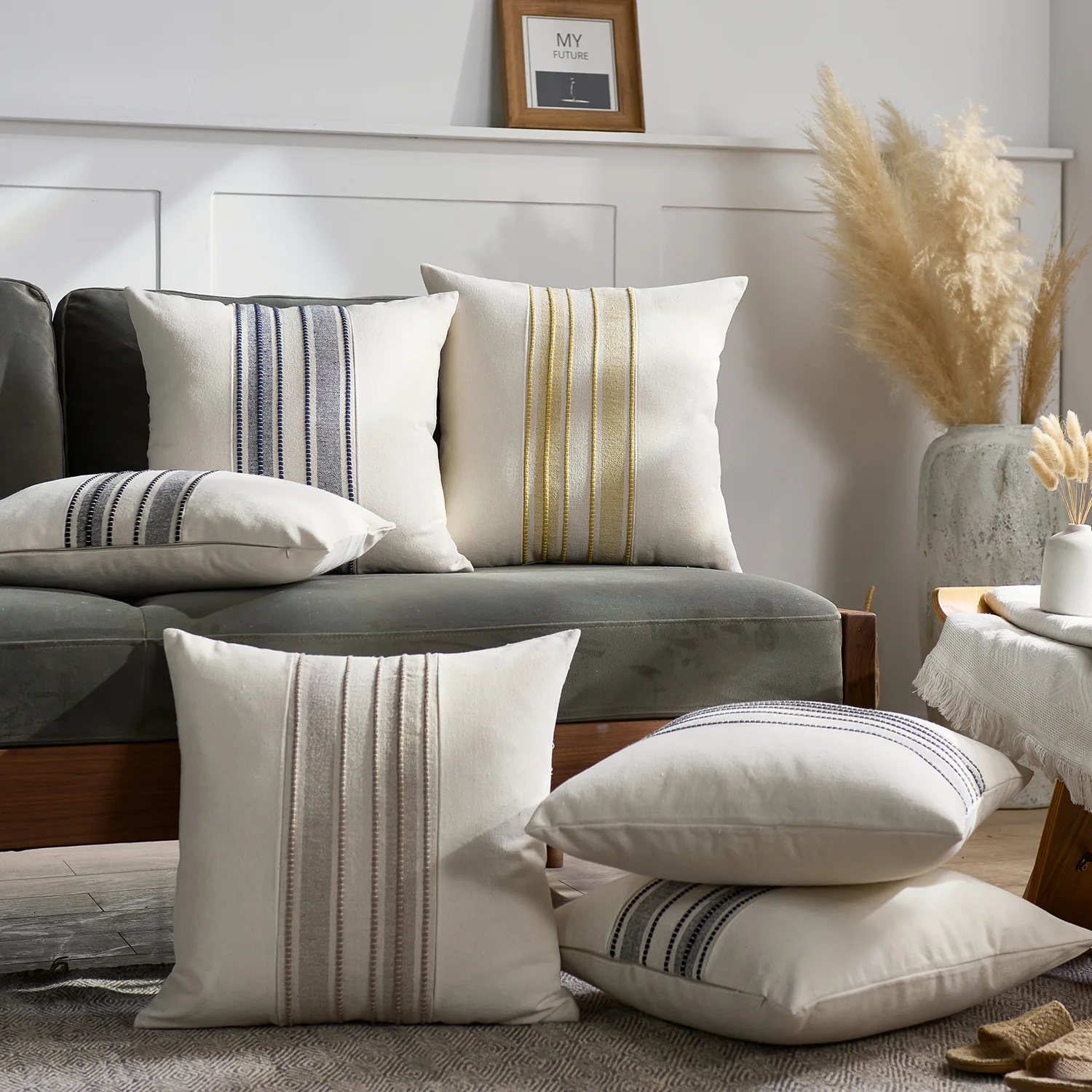 Farmhouse Boho Striped Throw Pillow Covers - Decorative Cushion Covers
