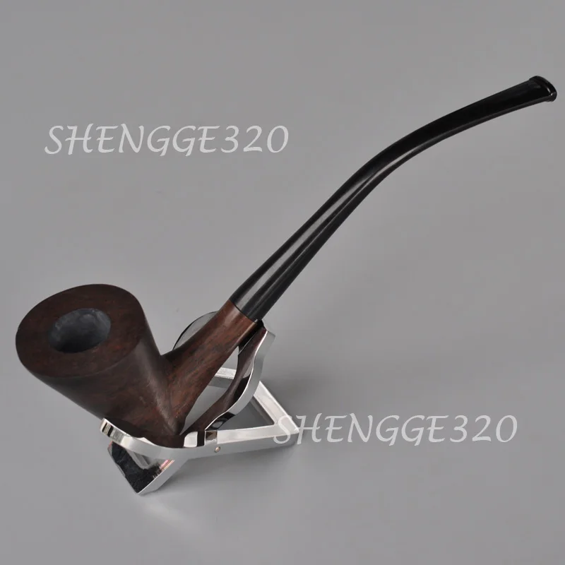 Ebony Wooden Tobacco Pipe Sitter Churchwarden Smooth Surface Long Bent Stem 4