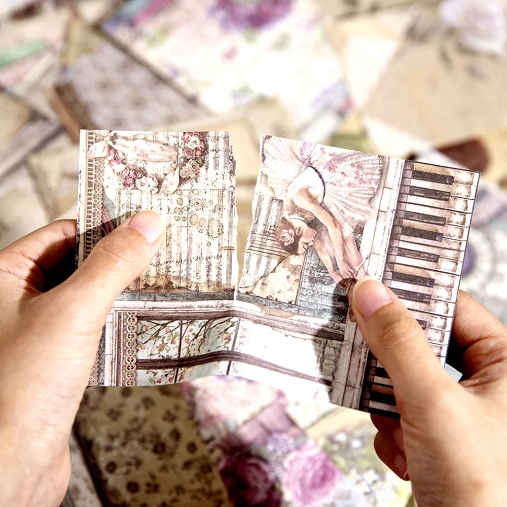 Beautiful Vintage 100Pcs Scrapbooking Retro European Garden Rose Floral Patterned Papers DIY Craft Notebook Background Cardstock