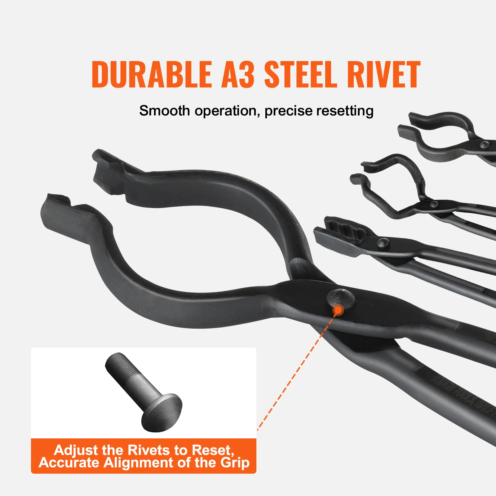 Carbon Steel Blacksmith Tongs for Forging with V Bit and Wolf Jaw