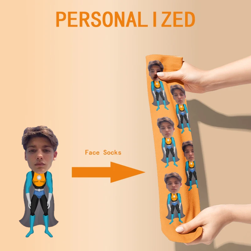 

Custom Funny Cartoon Face Socks DIY Printed Personalized Logo Fashion Men Women Tube Socks For Gifts Drop Shipping