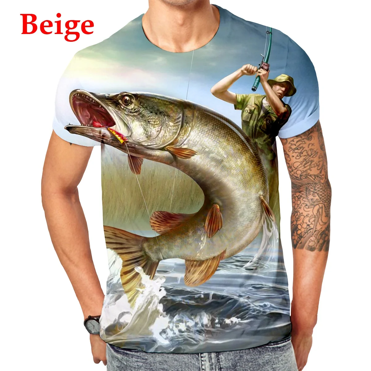 2022 Summer Fishing Enthusiasts 3D Printed Fish Pattern T-shirt Ferocious Fish Short-sleeved Fishing T-shirt t shirt sale T-Shirts