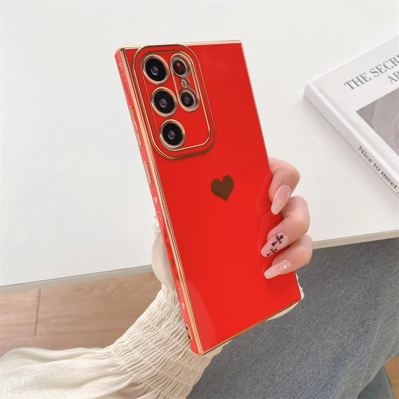 Coque de téléphone plaquée cœur d'amour pour Samsung Galaxy S25 S24 S23 S22 S21 Plus Ultra S20 FE Silicone souple TPU antichoc couverture arrière_voghion.com