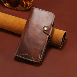 Luxury Genuine Leather Wallet Cover - Premium Flip Case with Card Holder - iPhone 17 Pro (Brown)