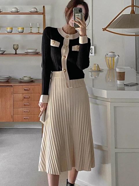 Buy 3 Piece Knitted Skirt Set in Beige, Wrap Midi Skirt Crop Top and  Cropped Cardigan 3pc Set, Loungewear Ribbed Knit Skirt, Knitted Skirt Suit  Online in India - Etsy