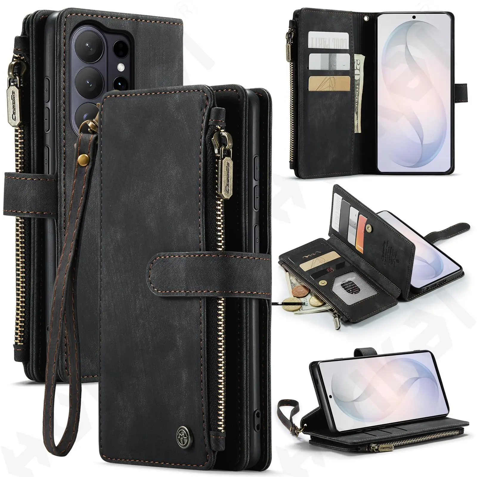 Premium Faux Leather Flip Case with RFID Protection and Magnetic Card Holder Stand