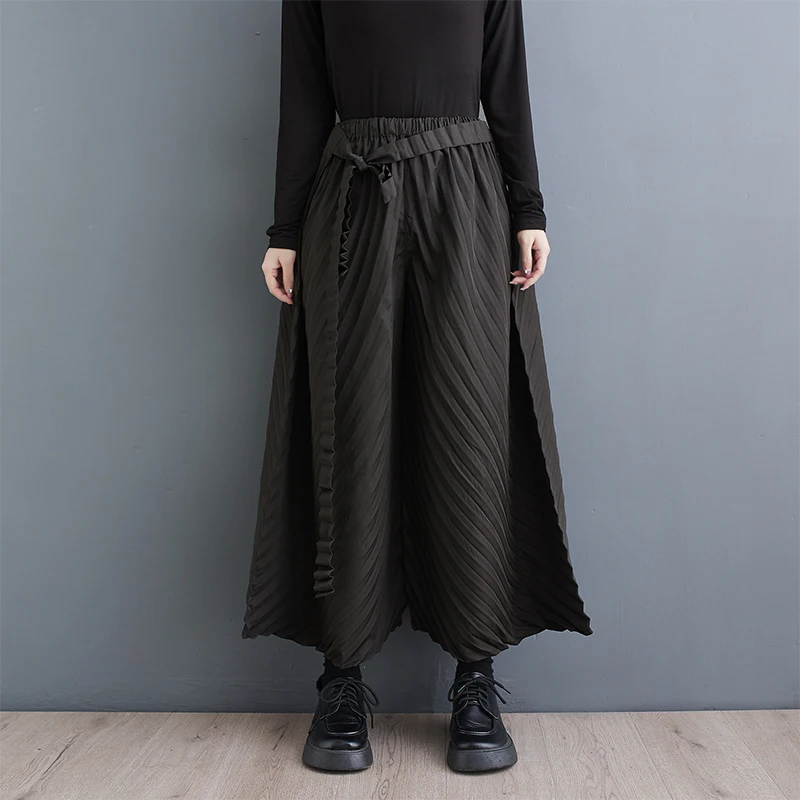 

Уличная одежда #3000, плиссированные широкие брюки, женские свободные брюки до щиколотки, Комбинированные брюки с высокой талией, Женская корейская мода
