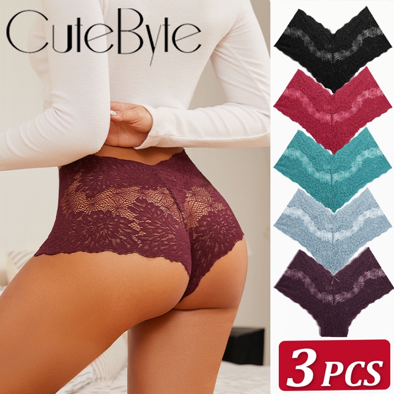 3Pcs/Set Women Lace Panties Boyshort Sexy Floral Female Low Waist Underwear S-XL Ladies Sexy Underpants Sexy Panty Lingerie 2022