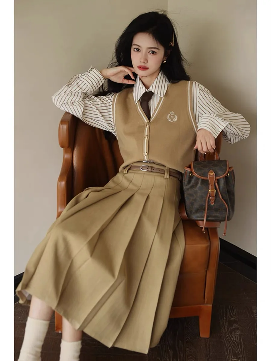 여성용 니트 스웨터 가디건, 짧은 루즈 빈티지 스웨터, 민소매 소녀 V넥 풀오버, 용수철 가을, 2024