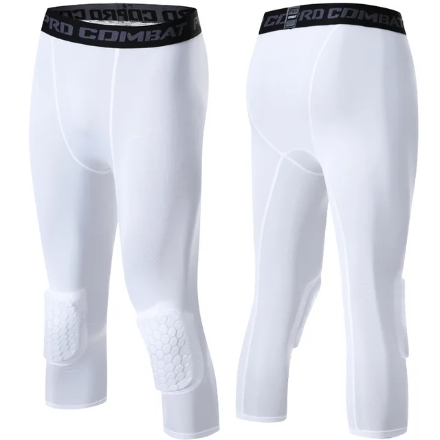 Men's Sports 3/4 Cropped Pants Padded Running Leggings Mens Joggers Elastic Compressions Sweatpant Football Basketball Trousers 4