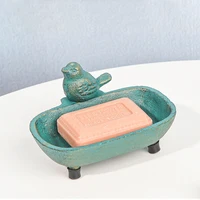 Cast Iron Soap Holder Standing Lovely Bird Antique Gold Green Handmade Tabletop Metal Dish Tray For Kitchen Bathroom Sink 1