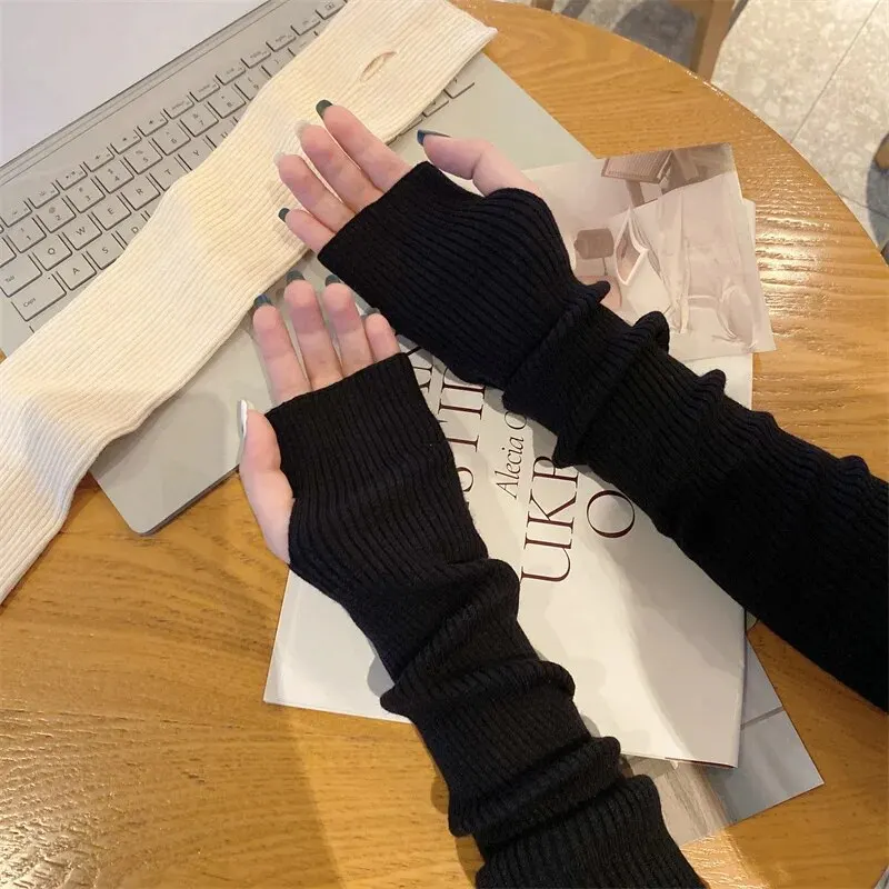 Y2K Women Knitted Fingerless Mittens Cosplay Anime Gloves Winter Arm Warmers, fingerless gloves, half finger gloves