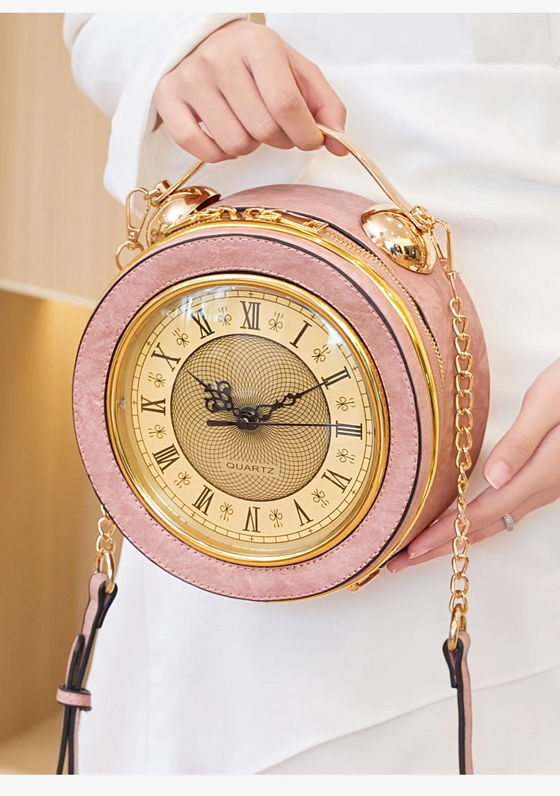 Eine neue Retro-Handtasche für Damen 2026, eine kreative Uhr- und Armbanduhr-Tasche, und eine ausgefallene und lustige kleine runde Tasche – Detail 6