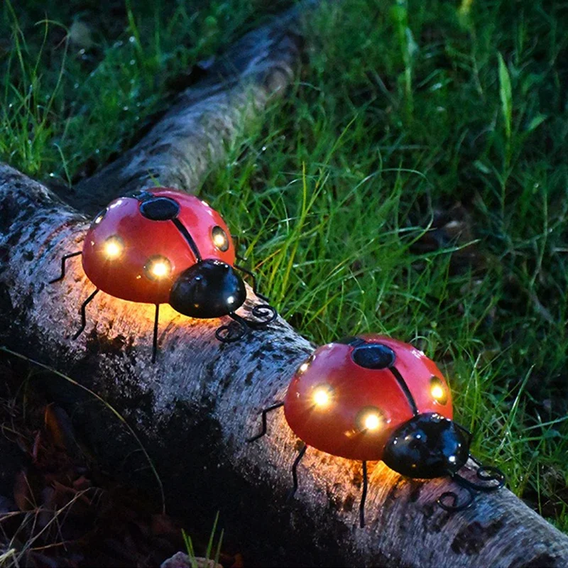 Waterproof Iron Solar Ladybug Lamp for Outdoor Garden Decor