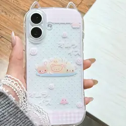 Adorable Japanese Bear Kawaii Fashion Phone Case - Y2K Style Back Cover - iPhone 15 Pro Max (Transparent)