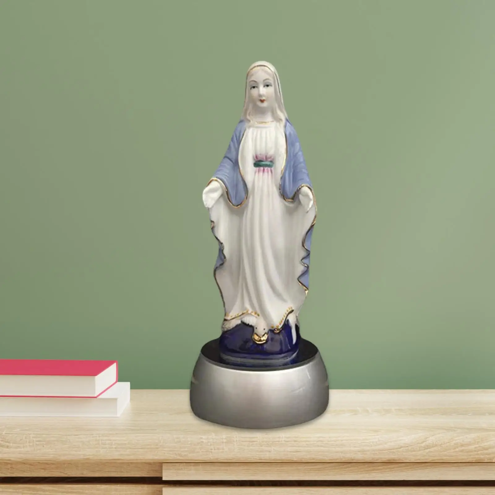 Bedside Table Lamp Ceramic Mary Statue Dining Room LED Night Light