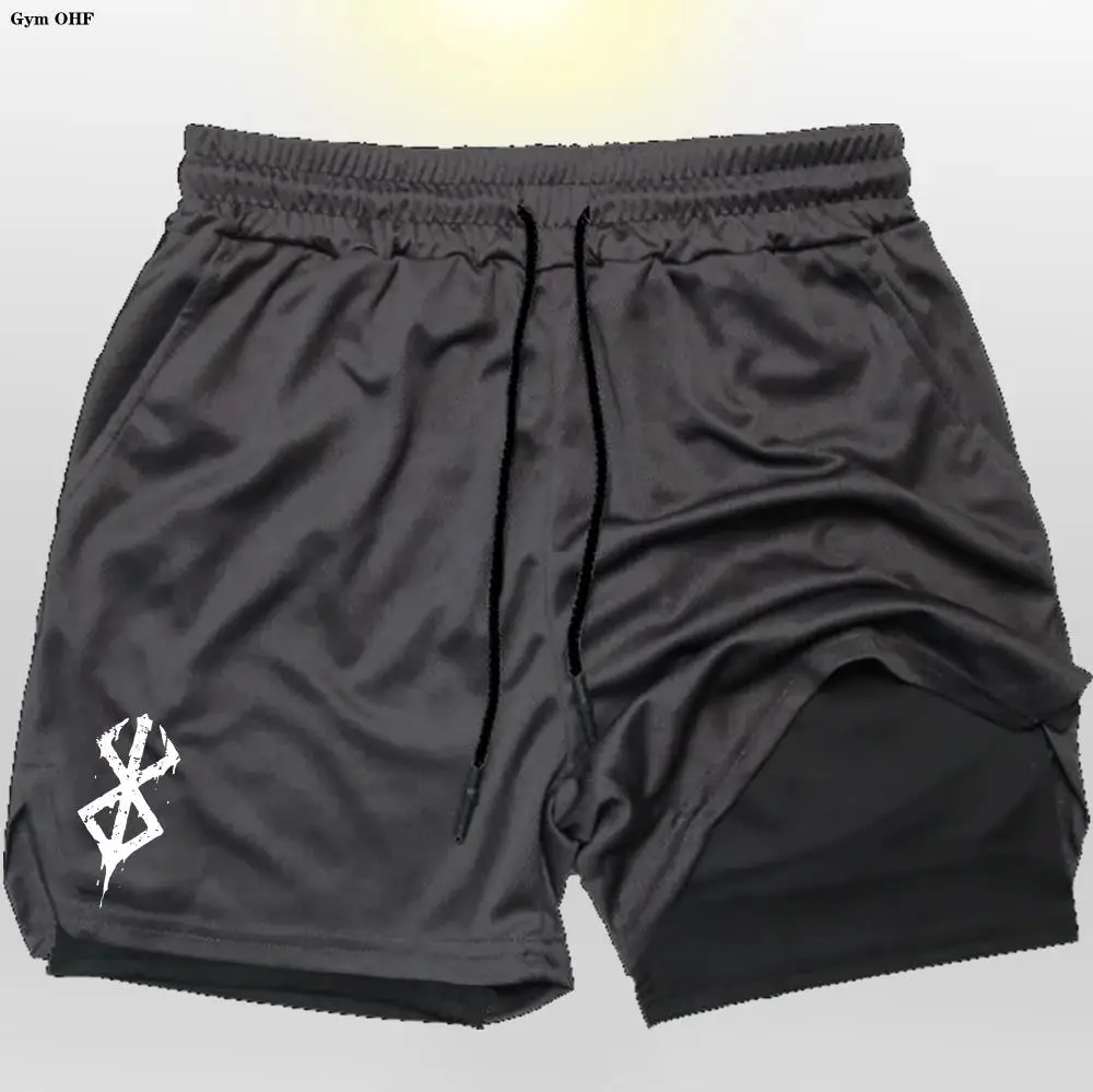 Anime Berserk 2 in 1 Breathable Stretch Men's Shorts Gym High Performance Double Layer Quick Dry Compression Men 4