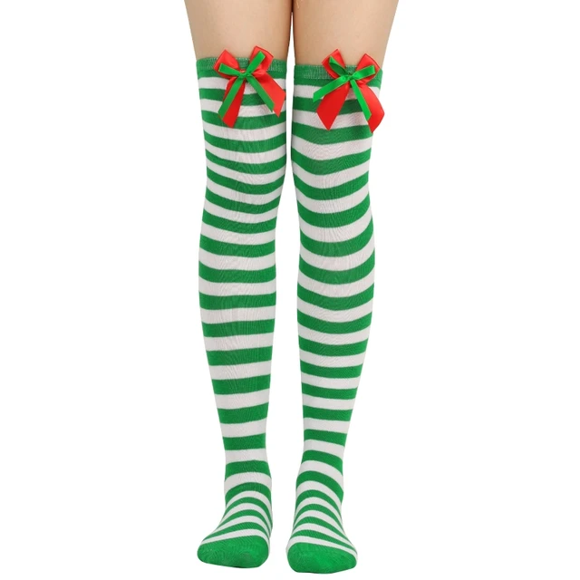 Onderdrukken smog Houden Gestreepte Kousen Voor Vrouwen Over De Knie Lange Sokken Kerst Groen Rood  Strik Lange Sokken Vrouwelijke Been Stocking| | - AliExpress