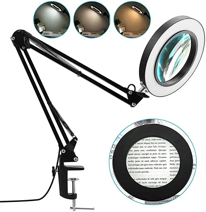 Magnifying Lamp Magnifying Glass with Light and Stand Magnifying Lamp  Adjustable Swivel Arm LED Magnifier Desktop Lamp