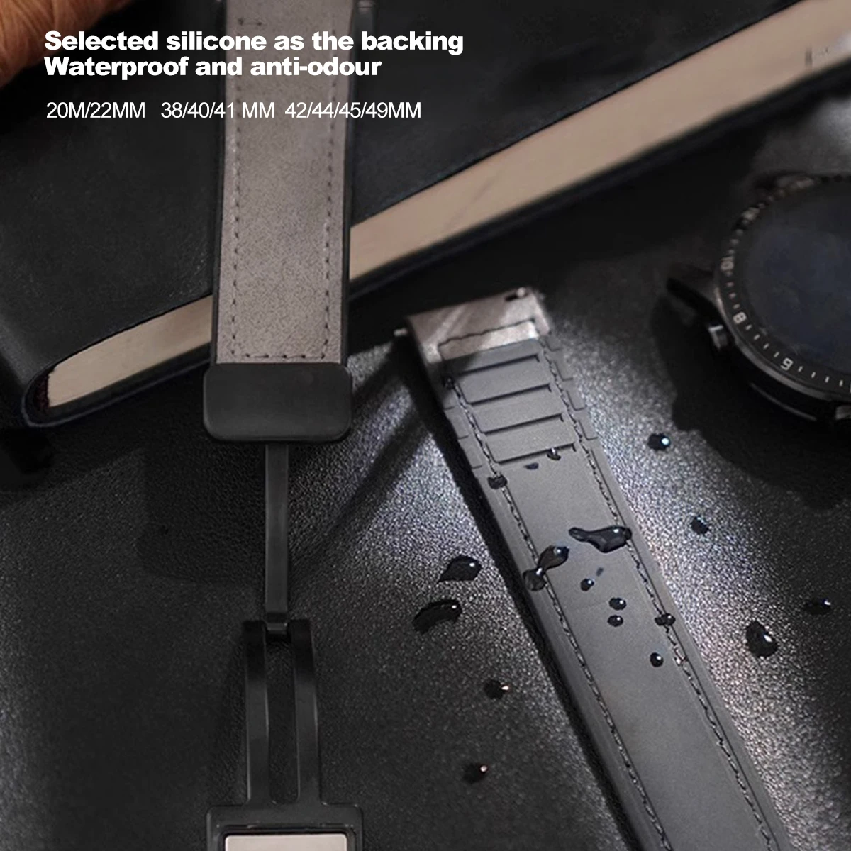 Premium Leather Silicone Magnetic Strap - Universal Moonwatch Replacement Band, 18mm/20mm/22mm