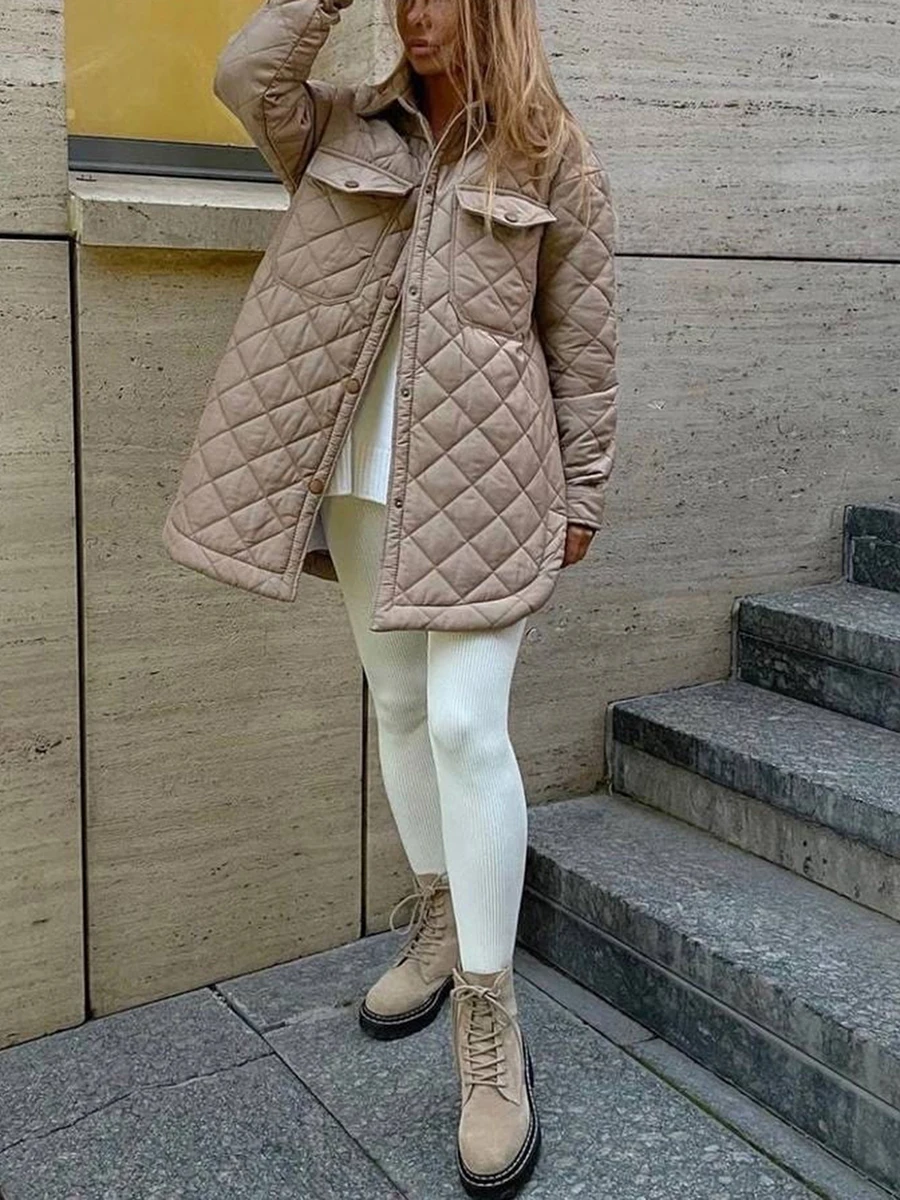 

Women's Belted Quilted Jacket Lightweight Casual Warm Solid Color Single Breasted Long Sleeve Single Breasted Lapel Jacket Coat