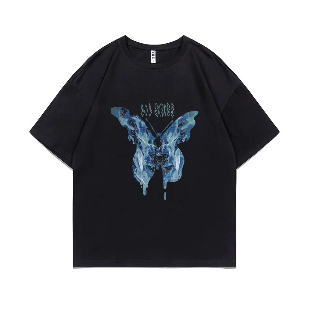 

Rapper Lil Tjay Hip Hop Oversized Tshirt Lil Skies Butterfly Graphic Print T-shirt Short Sleeve Men's Fashion Vintage T Shirts