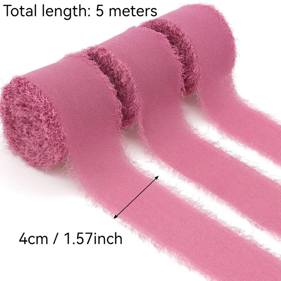 4cm x 5m Frayed Edged Satin Handmade Chiffon Silk Ribbon For Wedding Invitation Bouquets Birthday Party DIY Decoration Gift