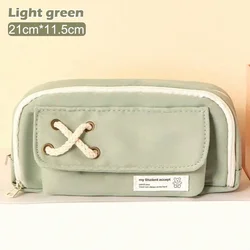 High Capacity Multi - Purpose Canvas Pencil Case - Solid Color & Layered Design (Green)