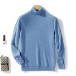 Men's Long Sleeve Knit Turtleneck Sweaters, 100% Cashmere Jumpers, Warm Pullovers, Winter Clothing, 2022