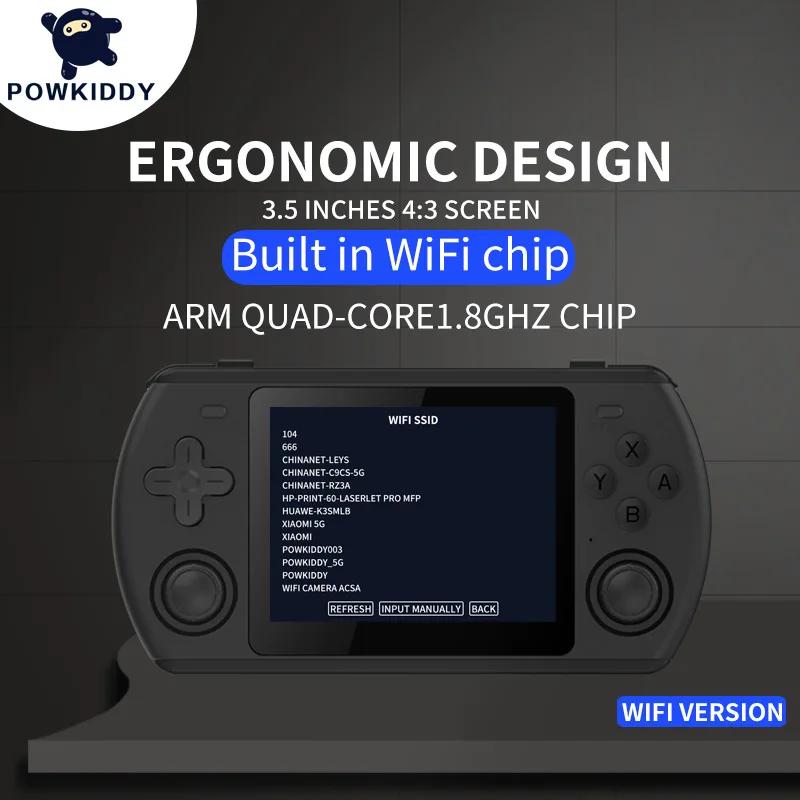 

Powkiddy RK2023 WIFI Version Pure Black Retro Handheld Video Game Console 3.5 Inch 4:3 IPS Screen RK3566 Chip Children's Gift